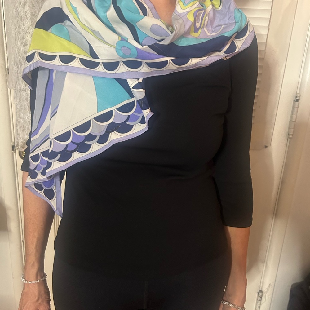 Emilio Pucci  Colorful Print 100% Silk Designer Scarf 13 1/4”X 71” Fluilio